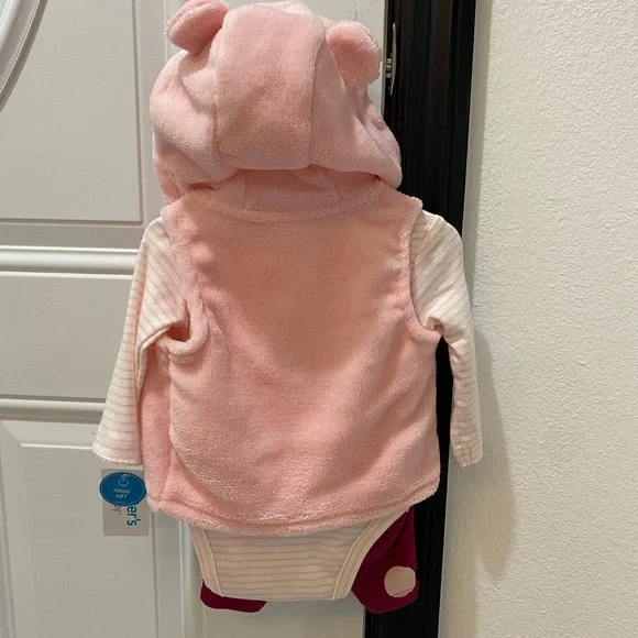 Carter’s Baby 3 Pc Pink Pants Outfit w/Hooded Fleece Zip Up Vest - 3 Mos - Picture 10 of 11